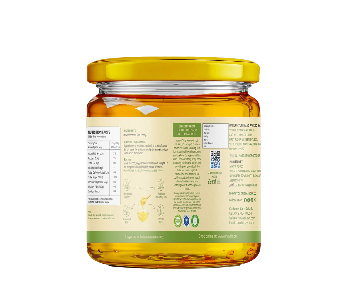 Monofloral Tulsi Honey 500g - Back