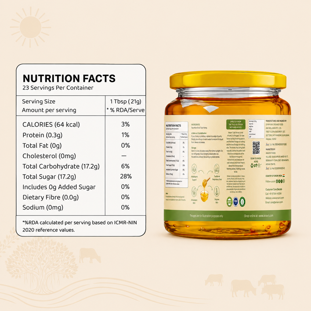Monofloral Tulsi Honey 500g - Nutrition Facts